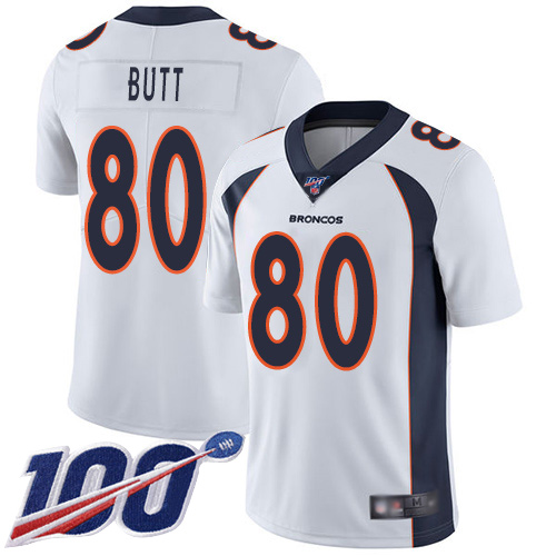 Men Denver Broncos #80 Jake Butt White Vapor Untouchable Limited Player 100th Season Football NFL Jersey->denver broncos->NFL Jersey